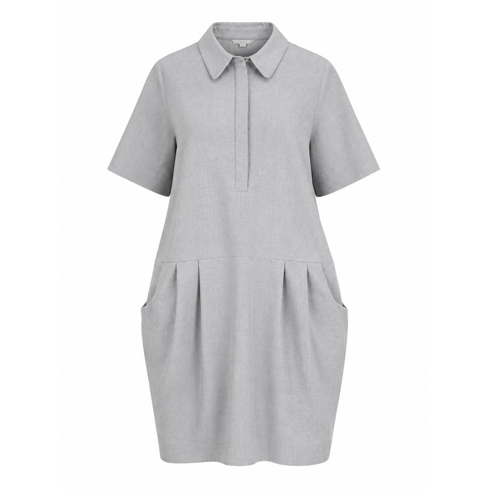 COS Short-Sleeved Cocoon Shirt Dress Grey Micro-Check Cotton Blend Collared 10 - Picture 1 of 16